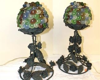 
Lot 782
Pair of metal flower and glass lamps, some petal loss approx. 8" diameter x 15" h
