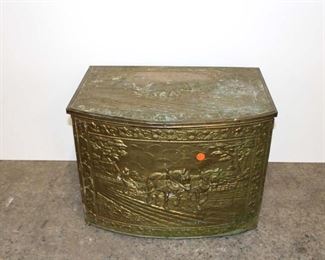
Lot 819
Semi antique brass wrapped lift top coal box with horse decoration
