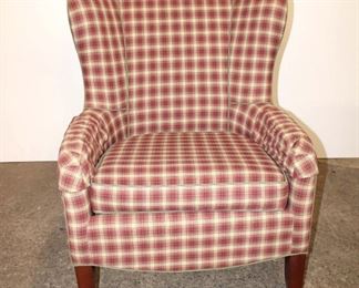 
Lot 822
Ethan Allen country plaid upholstered fire side chair in good condition
