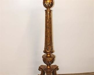 
Lot 829
Large wooden distressed gold candle stand with 6" diameter candle
