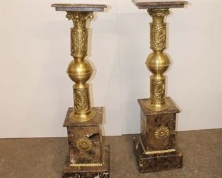 
Lot 838
Pair of French style marble and bronze pedestals, 1 with nick in marble corner, 1 is leaning
