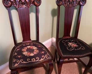 hand-carved antique needlepoint chairs