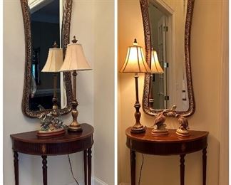 matching pair of Demi-lune tables & mirrors