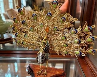 brass & enamel peacock