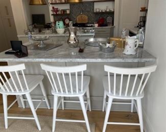 3 White Spindle Back Counter Height Stools