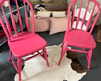 3 Pink Wooden Spindle Back Chairs
