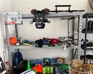 Metal shelving Sporting goods Hats,Bats,Golf clubs and more