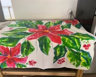 Hand painted tablecloth at come up square and round