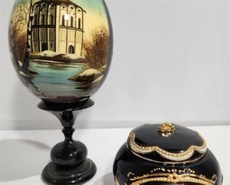 Russian Painted Egg & Ceramic Music Box