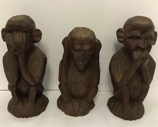 3 Wise Monkeys Hand carved African wood statues 