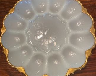 Milk Glass w/ Gold Trim Devil Egg Plate
