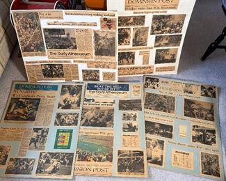 Laminated WVU news articles 1980s mounted on posterboard