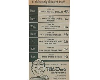 Polly Davis Cafeteria Daily Specials Menu Insert
