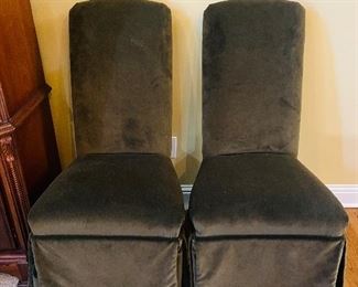 Pair of suede fabric parsons chairs