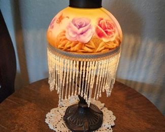 Victorian / Nouveau Style Boudoir Lamp, Rose Butterfly Hand Painted shade