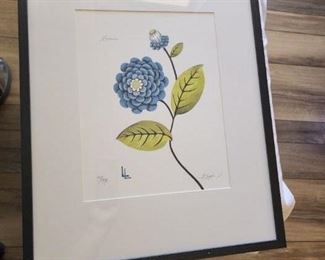 Blue Zinnia Botanical Art by Lyndi Lende