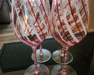 4 Pier 1 Imports Swirline Wine Glass candy cane red white swirls