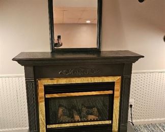 Gray Electric Fireplace & Green Mirror