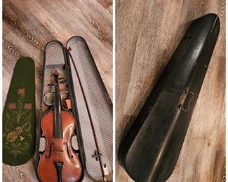 Vintage Violin w/Case & Embroidered Cover 