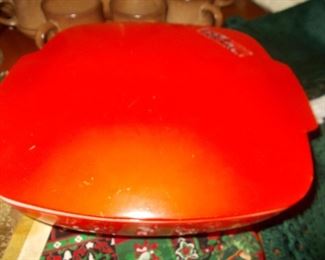 WOW vintage red casserole dish with red lid part of the small Hostess Server set