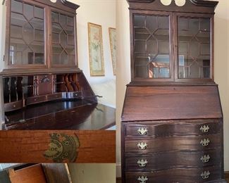 Antique Drop Front Glass Top Secretary 