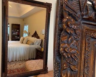 Huge 68” x 48-1/2” Carved Beveled Mirror 