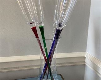 Celebration Collection Fluted Vase and 6 Champagne Flutes Bar Ware Decor - Set of 7