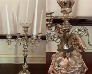 Barbour Silver Candelabra ~ Art Nouveau Five-Arm Candelabra-The central column can be used independently as a single candlestick, and the raised central candle holder can be used with for a 5-light candelabra. It's easily disassembled for cleaning and storage.