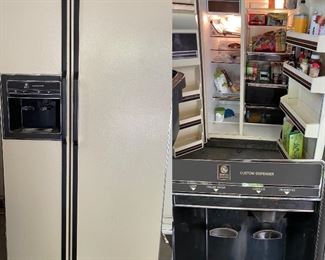 Almond Side by Side General Electric Fridge with custom Dispenser 