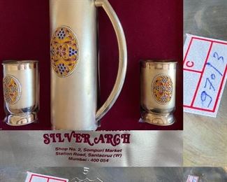 S.T. Silver S.A. ( Silver Arch ) Water Jug Pitcher & Set of 2 Glasses 970