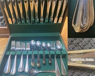 Stainless with Gold Accents Onieda Flatware 5 pc place Setting Service for 12