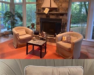 Pair Ikea Tullsta Beige Arm Barrel Chairs