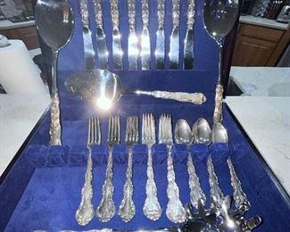 Gorham Strasbourg Sterling Silver Flatware 8 Place Setting with salad fork and spoon pie server and pasta server beautiful set