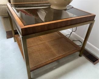 MCM Glass Brass Rattan Table