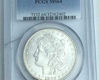 1882 Morgan Silver Dollar PCGS MS64 Cracked Case