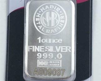 1oz Troy Silver Bar .999, NADiR Carded w/ Serial