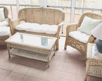 Rattan patio furniture set.