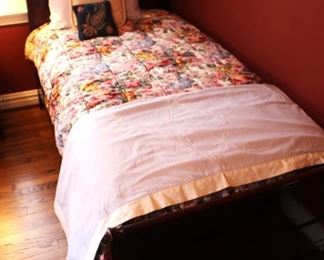 Pair of Mahogany twin beds with Ralph Lauren bedding.