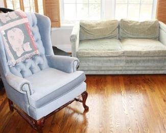 Wing back chair and settee.