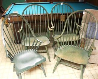 Four vintage Windsor back chairs.
