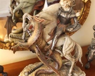 Porcelain Statue by Antonio Borsato.  "St. George and The Dragon".  Minor damage.