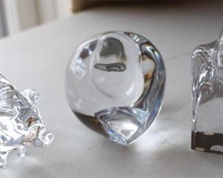 Baccarat pig and other crystal figures.