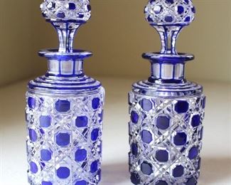 Baccarat Diamants Pierreries Crystal Perfume Bottles? Blue dot cabochon. Exquisite!