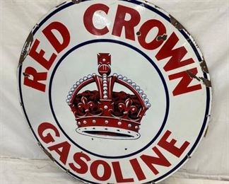 42IN PORC. RED CROWN GASOLINE SIGN