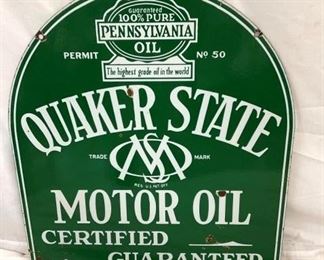 NICE PORC. QUAKER STATE THOMBSTONE SIGN