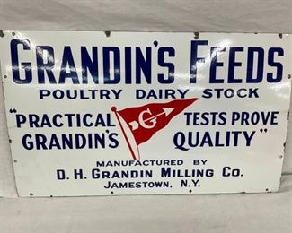 PORC. GRANDINS FEEDS DEALER SIGN 30X18