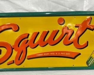 EMB. 1963 SQUIRT SIGN W/ BACOTTLE