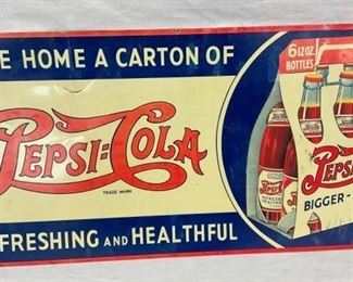 EARLY PEPSI DOUBLE DOT SIGN W/ CARTON