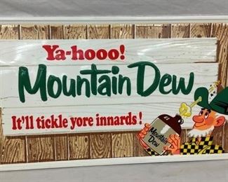 EMB. 1965 MOUNTAIN DEW SIGN W/ WILLIE