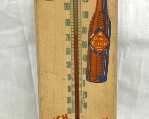 RARE WOODEN ORANGE CRUSH THERMOMETER
